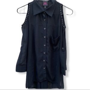 2B BEBE Cold Shoulder Polyester Blouse Black